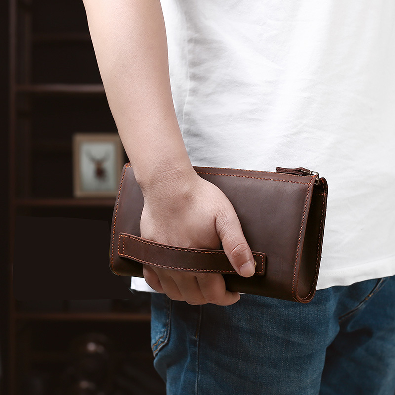 Accordion Wallet Zip - 남성용 클러치 롱 핸드백 비즈니스 빈티지
