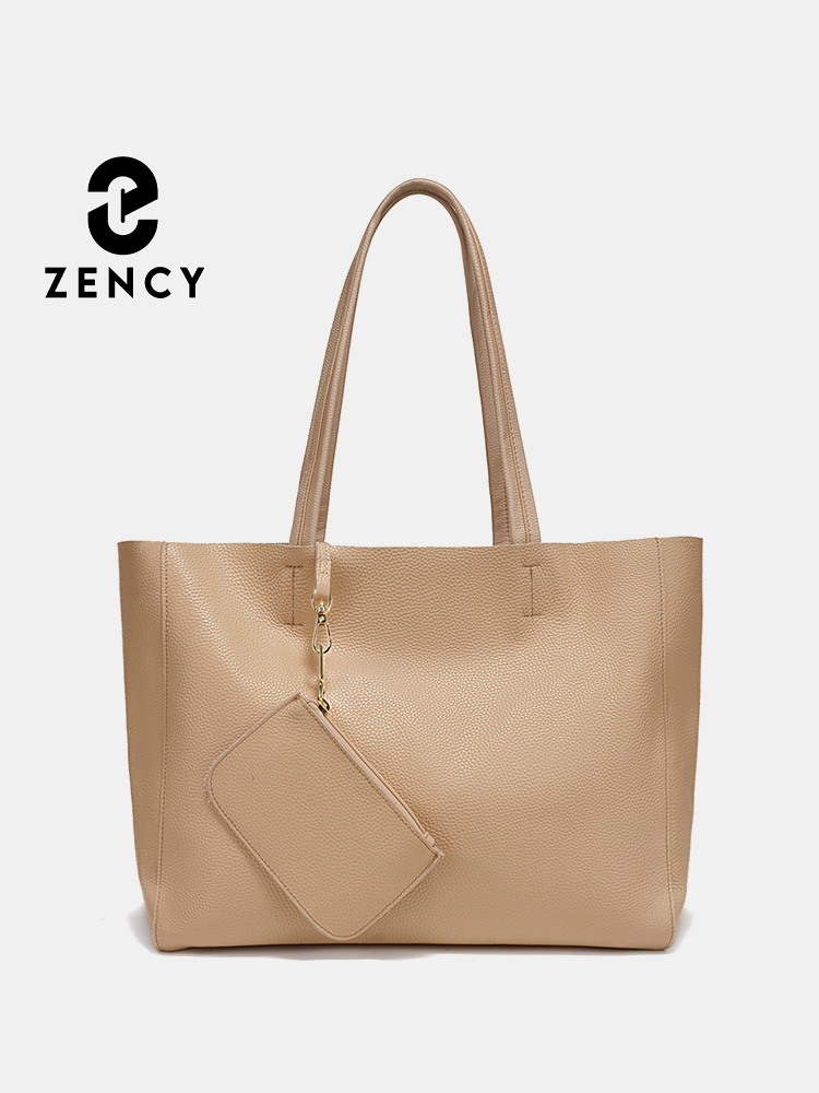 Luxury Tote Bags With Zipper - Zency 정품 가죽 대형 토트 백