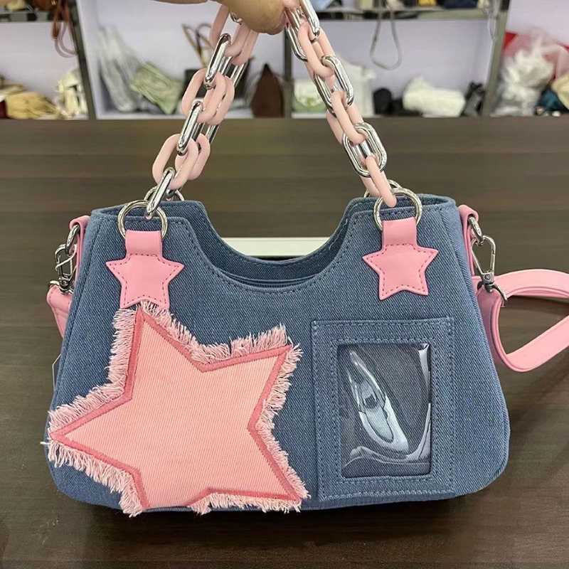 Luxury Tote Bags With Zipper - 데님 여성 겨드랑이 가방 대용량 디자이너