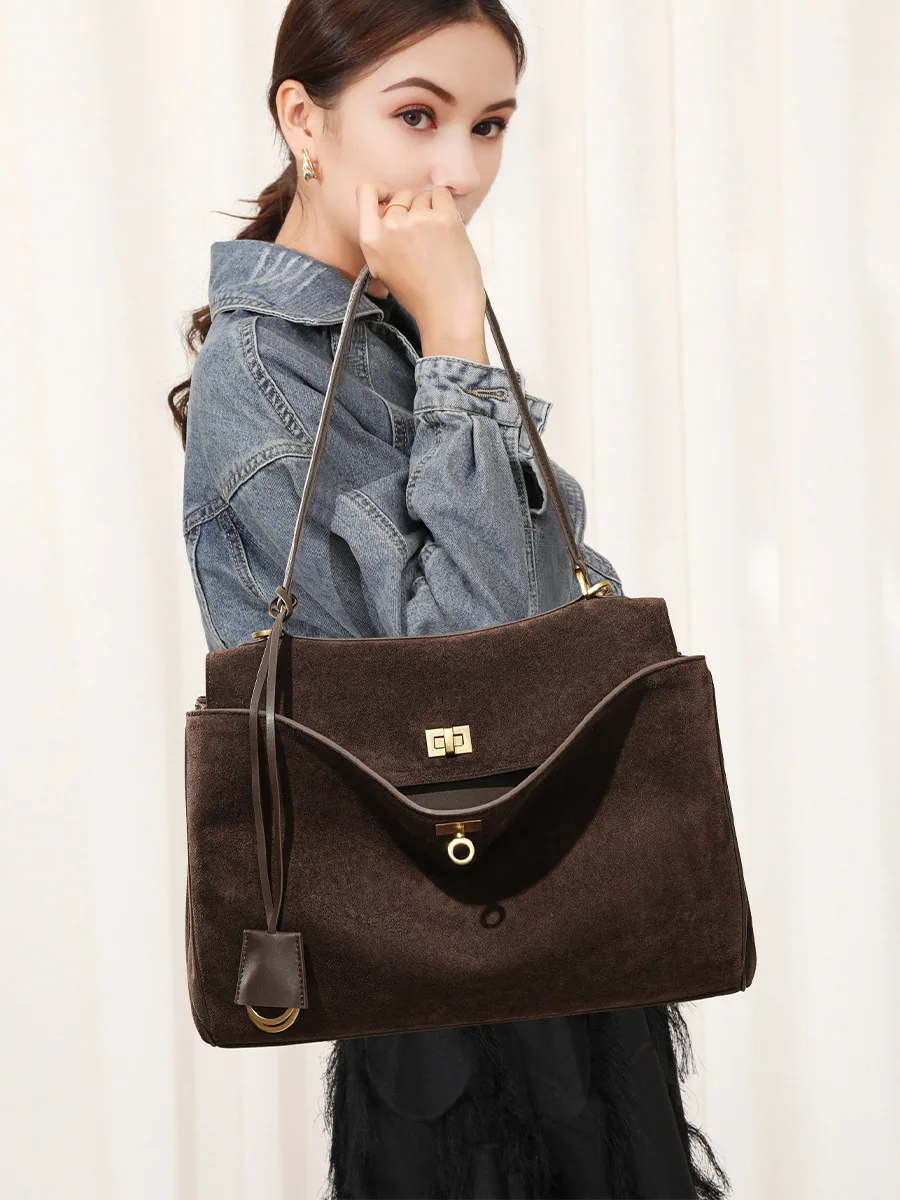 가을 겨울 여성 스웨이드 정품 가죽 가방 숄더 핸드백  - Luxury Tote Bags With Zipper 리뷰 및 가격