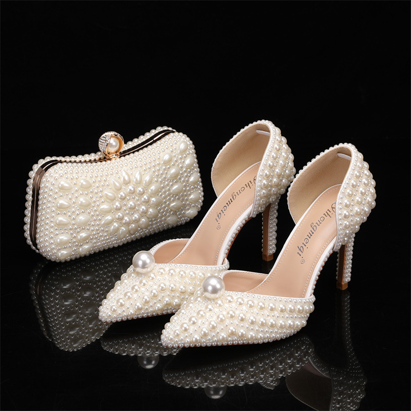 여성용 가방 및 신발 세트 진주 웨딩 슈즈 여성용 화이 - Luxury Bags And Shoes 리뷰 및 가격