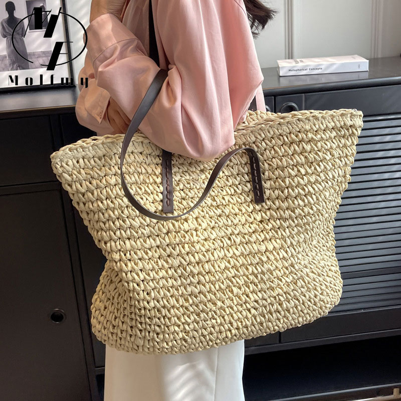 밀짚 짠 토트 백 캐주얼 대형 럭셔리 디자인 용량 핸드 - Luxury Tote Bags With Zipper 리뷰 및 가격