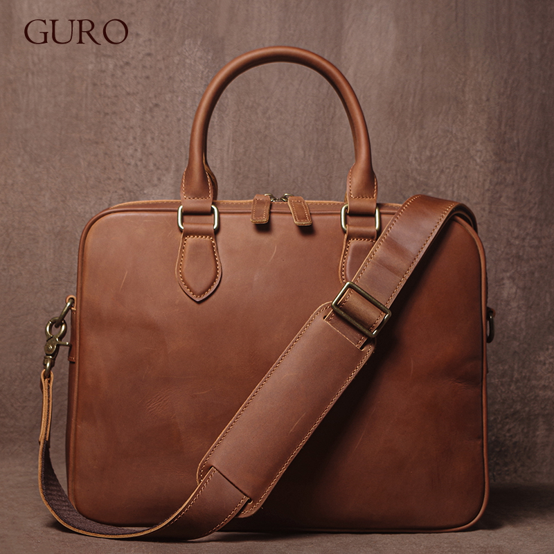 GURO 남자 크레이지 호스 소 가죽 서류 가방 럭셔리 - Luxury Bags For Laptop 리뷰 및 가격