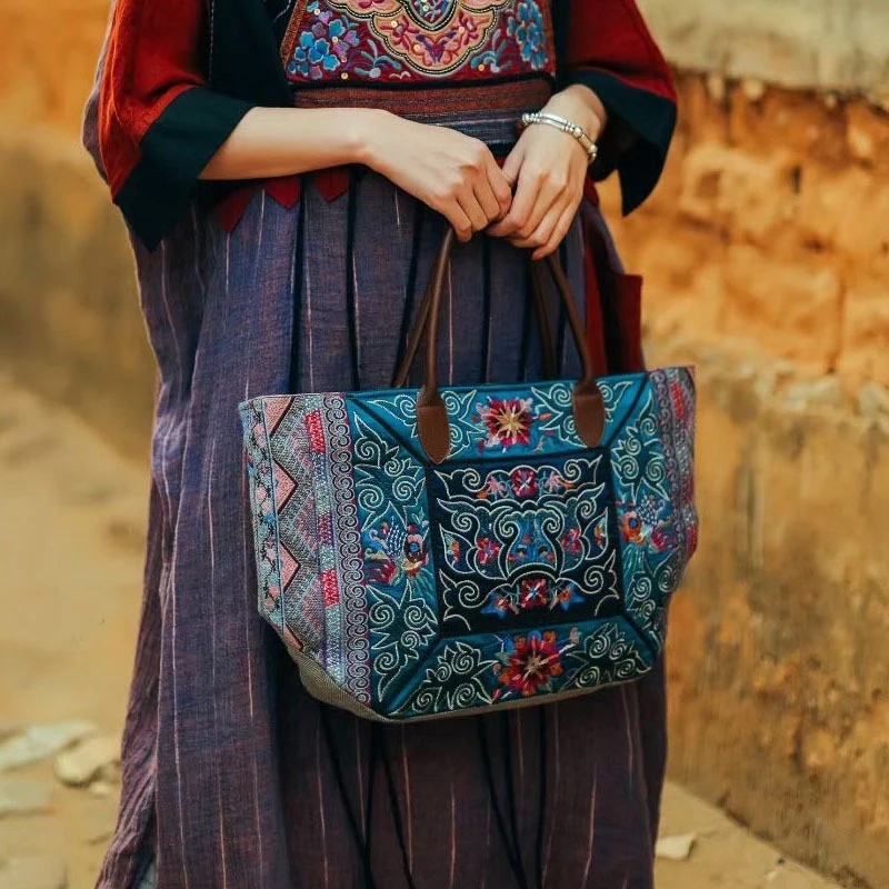 원래 수 놓은 토트 백 양면 녹색 코튼 린넨 대용량 빈 - Luxury Bags On Sales 리뷰 및 가격