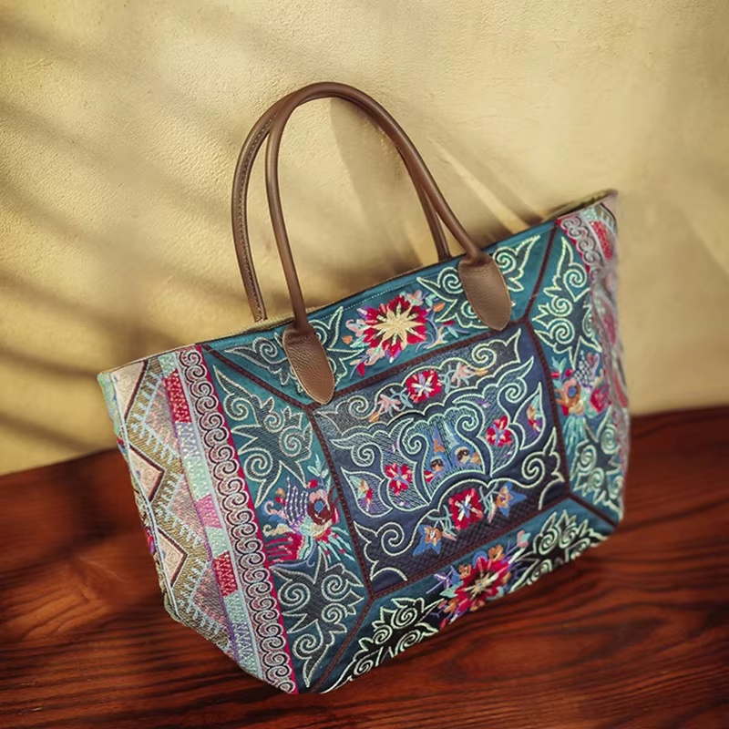 원래 수 놓은 토트 백 양면 녹색 코튼 린넨 대용량 빈 - Luxury Bags On Sales 리뷰 및 가격