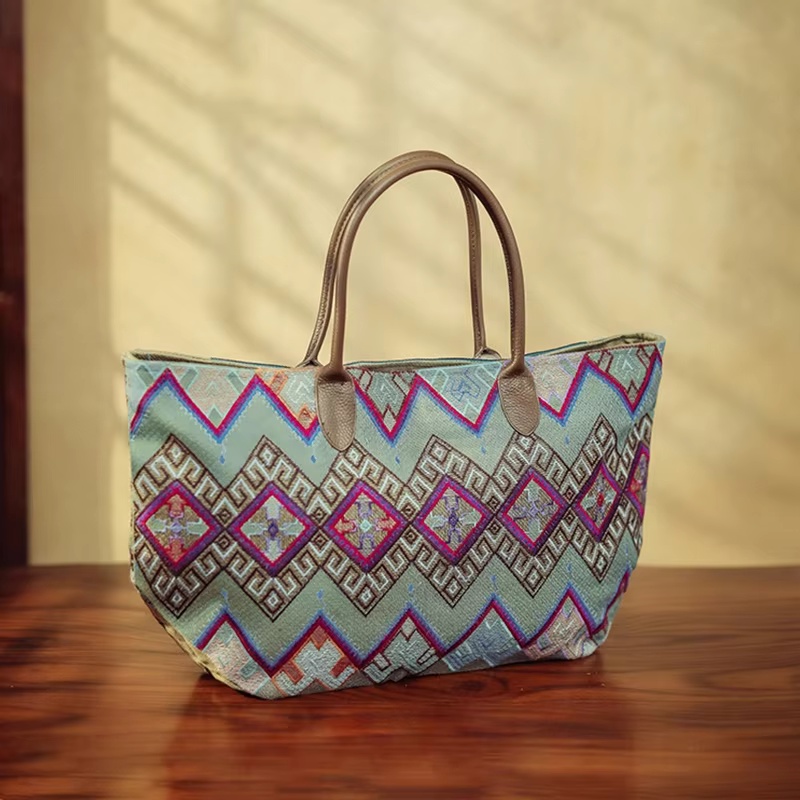 원래 수 놓은 토트 백 양면 녹색 코튼 린넨 대용량 빈 - Luxury Bags On Sales 리뷰 및 가격